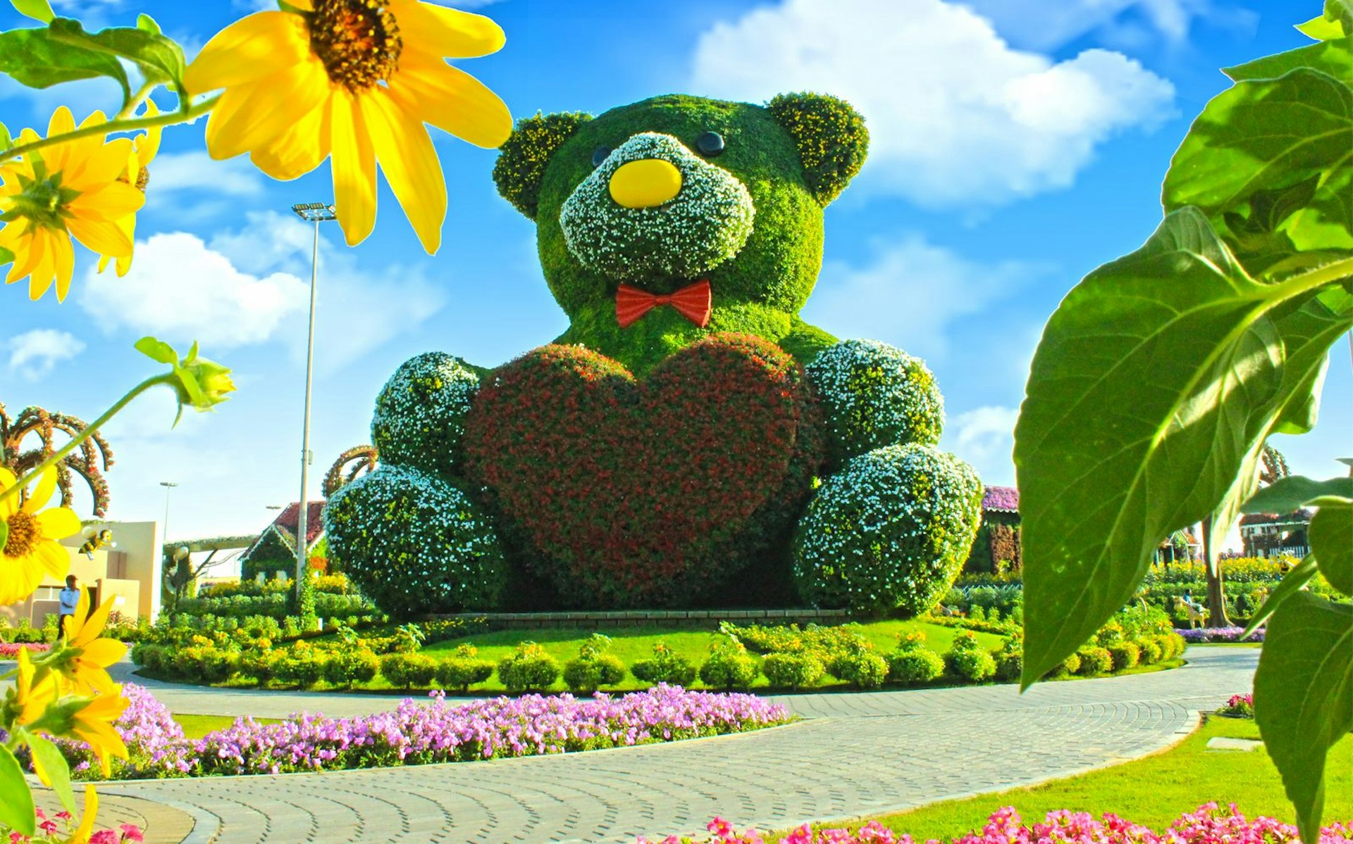 Giant floral teddy bear.