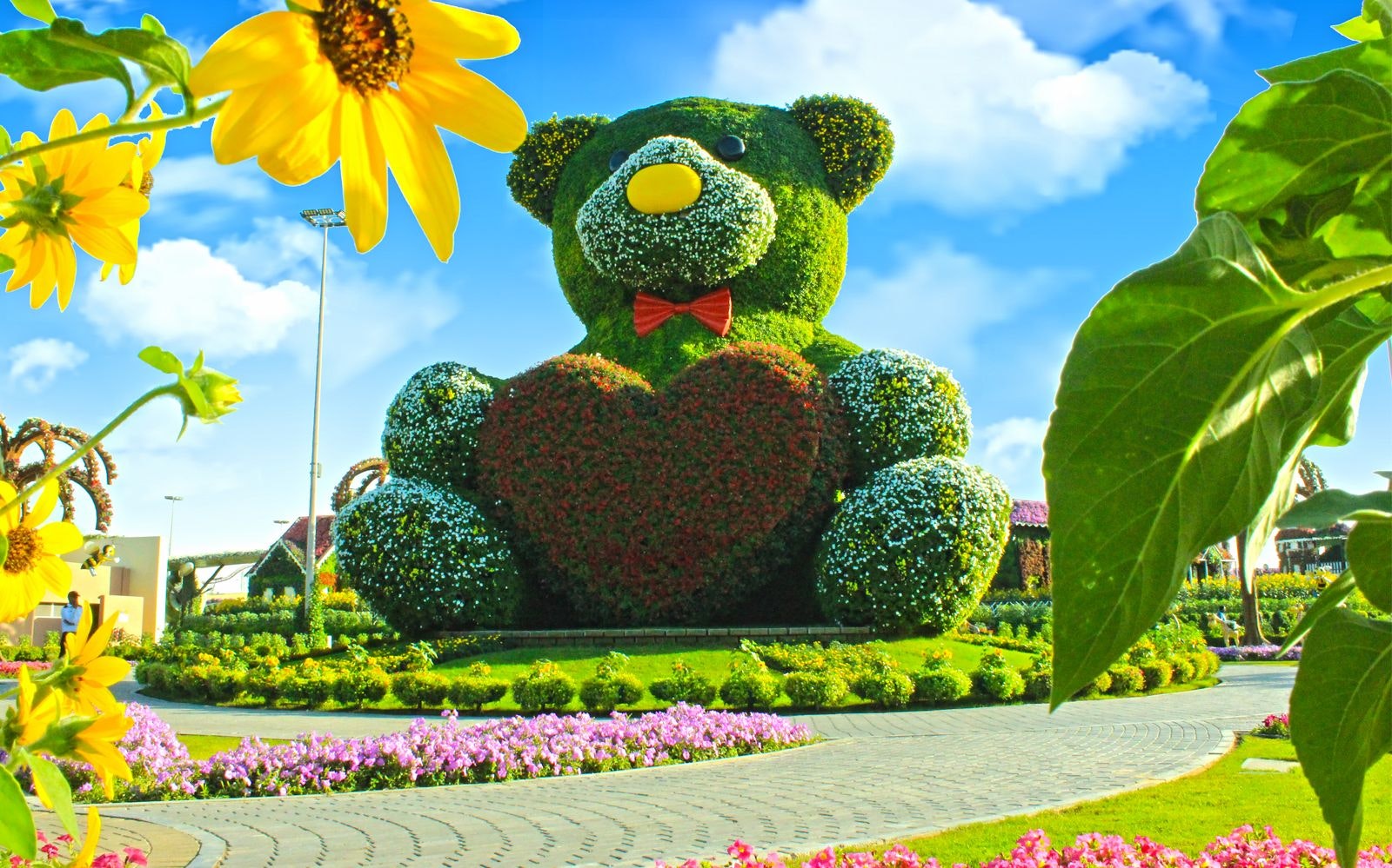 Giant floral teddy bear.