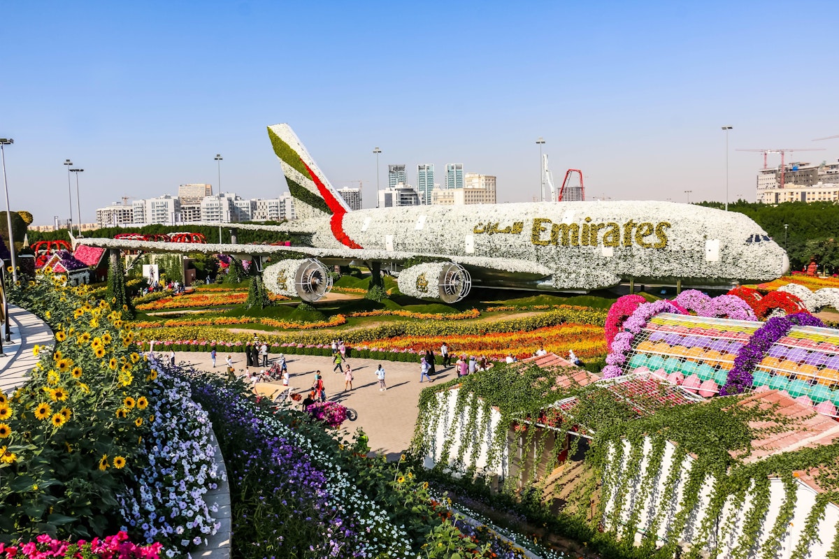 Instagram Heaven Survey a vibrant floral haven at Dubai Miracle Garden, home to the largest flower display shaped like an Airbus A380.
